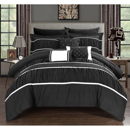 FIXTURESFIRST Penelope Pleated & Ruffled Bed in a Bag Comforter Set with Sheets - Black - Queen - 10 Piece FI2541498